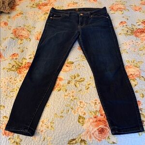 7 For All Mankind Deep Indigo Cropped Skinny Jeans